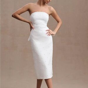 Sachin & Babi Gemma Strapless Back-Bow Pearl Midi Dress